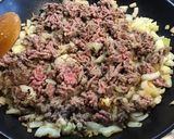A picture of step 7 of Ground Beef with Button Mushrooms, Red Bell Peppers, and Indian Spices.