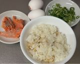 A picture of step 1 of Japanese Salmon Fried Rice.