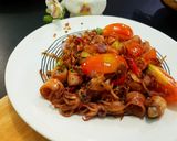 Foto langkah ke 5 dari resep Tumis cumi asin ikan teri.