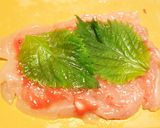 A picture of step 2 of Chicken Tender Pickled Plum Shiso Toasted Nori Seaweed Rolls.