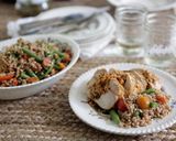 A picture of step 7 of Chicken Breasts Stuffed with Herbed Goat Cheese and Piccolo Farroto with Tomatoes and Romano Bean Salad.