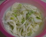 A picture of step 1 of Curry & Salt Flavored ☆ Fava Bean & Sweet Onion Fritters.