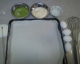 A picture of step 1 of Moist Fluffy Green Tea Chiffon Swiss Roll.