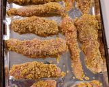 A picture of step 5 of Mojos "Catnip" special Panko crusted chicky strips.