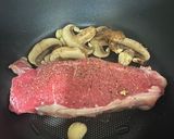 A picture of step 3 of Strip loin steak with simple side dish.