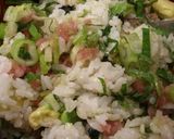 A picture of step 5 of Tsukiji Style Rice Bowl with Avocado, Green Onion and Fatty Tuna.