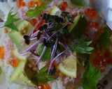 A picture of step 4 of Cafe-style Chirashi Sushi Using Crab, Avocado, and Ikura.