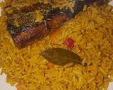 A picture of step 4 of Jollof rice for lunch.