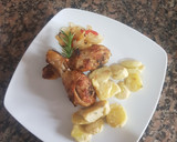 Foto del paso 9 de la receta: Muslo de pollo al horno, con papines en salsa de mostaza y queso