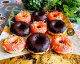 A picture of step 1 of No knead baked donuts with 2 different glaze.