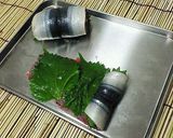 A picture of step 3 of Fried Seasonal Pacific Saury with Shiso and Plum.