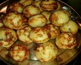A picture of step 7 of Appe with sambar-chutney.