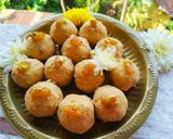 A picture of step 4 of Moong and urad dal ladoo.