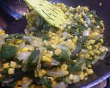 A picture of step 5 of Corn and rajas (pepper strips).