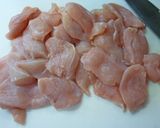 A picture of step 1 of Stir-fried Chicken Breast and Shiso Leaf with Lemon Juice and Fish Sauce.