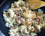 A picture of step 3 of Leek, Pork, and Miso Fried Rice.