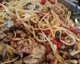 A picture of step 5 of Fettuccine with Sausage and Mushrooms.