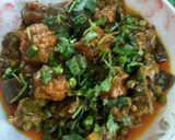 A picture of step 8 of Baigun bodi(brinjal in dried lentil dumplings).