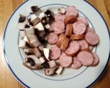 A picture of step 9 of taisen's polish kielbasa w/onion and mushroom.