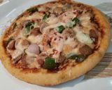 A picture of step 7 of Chicken Franks pizza 🍮🍕🍕🍕.