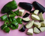 A picture of step 1 of Eggplant and Green Bell Pepper Stir-fry with Sweet and Spicy Walnut Miso Sauce.