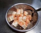 A picture of step 2 of Fried Hanpen Fish Cake with Mentaiko and Mayo for Bento.