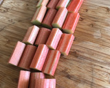 A picture of step 1 of Rhubarb clafoutis (use exact same method for apples and pear too).
