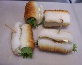 A picture of step 6 of Cheese Stuffed Chikuwa Fritters with Shiso.