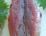 A picture of step 1 of Pan Fried Sardines with Umeboshi and Shiso leaves.