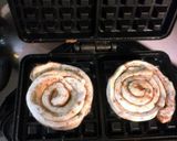 A picture of step 3 of cinnamon bun waffles.
