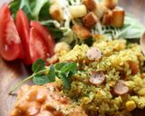 A picture of step 8 of Curry Pilaf with Chicken in Tomato-Cream Sauce.