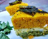 A picture of step 6 of Tricolor rawa dhokla.