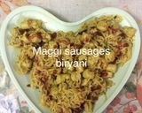 A picture of step 3 of Maggi sausages biryani.
