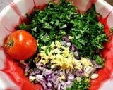 A picture of step 1 of Zesty celery tomato ginger Salsa: A fresh Desi - style garden salsa.