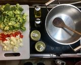 A picture of step 2 of Broccoli egg drop soup with prawns.