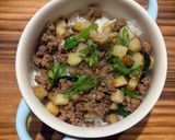 A picture of step 6 of Easy Beef and Potato Bowl with Green Onion, Toasted Sesame Seeds, and Spicy Chili Crisp.