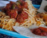 A picture of step 17 of Persian style meatballs spaghetti.