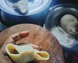 A picture of step 4 of Aloo Matar samosa with homemade samosa patti.