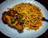 A picture of step 6 of Chowmein and hostel style chilli chicken.