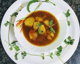 A picture of step 6 of Masala kachori with aloo tamatar curry.