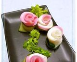 A picture of step 10 of Kamaboko Flowers Using a Vegetable Peeler.