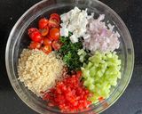 A picture of step 1 of Vegan Tabbouleh Salad with feta cheese.