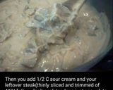 A picture of step 4 of Easy Beef Stroganoff (using left over sirloin steak).