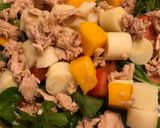 Foto del paso 3 de la receta: Ensalada de rúcula, mango, palmitos, atún y tomate. Con vinagreta agridulce