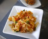 A picture of step 1 of Kimchi Burger with Korean Seaweed Sauce.