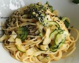 A picture of step 5 of Takuan (Yellow Pickled Daikon), Cucumber & Shiso Leaves Pasta.