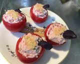Une image de l'étape 9 de Tomates roses farcies ricotta,jambon blanc et oignon nouveau au citron caviar.