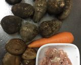 A picture of step 1 of Japanese Taro-Potato with Chicken and Miso.