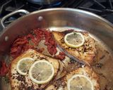A picture of step 4 of Swordfish W/ Sundried Tomatoes, Parsley, and Lemon, and Pesto Farfale.