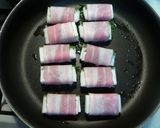 A picture of step 4 of Hanpen Fish Cake and Cheese Wrapped with Shiso Leaves and Bacon.